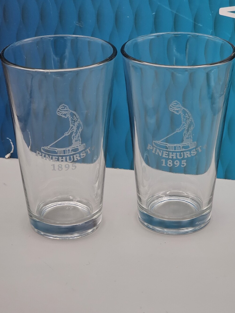 Vintage Pinehurst 1895 Set Of 2 Golf Etched 16oz Beer Pint Glasses Libbey Golfer